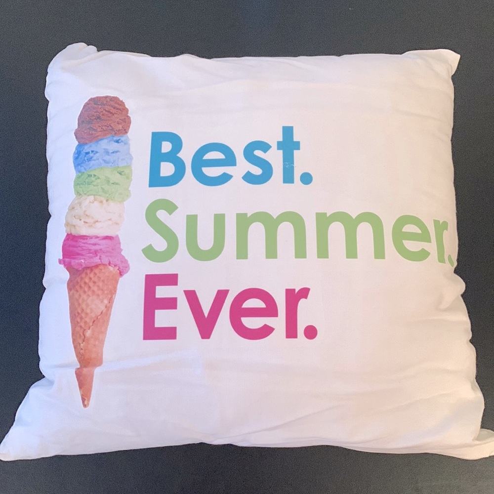 NWOT Ice Cream Cone motif decorative pillow Best Summer Ever printed front